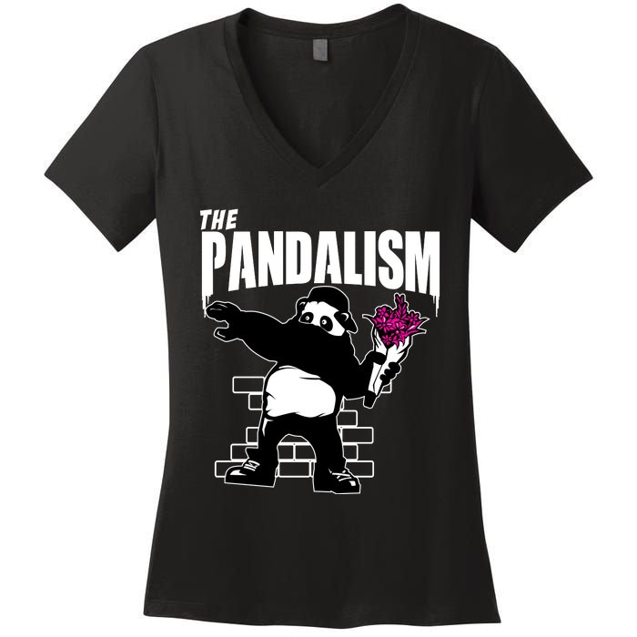 The Pandalism Funny Panda Parody Women's V-Neck T-Shirt