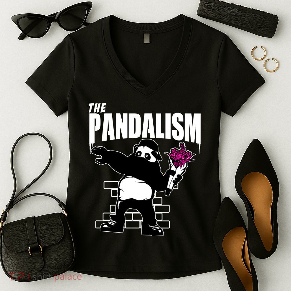 The Pandalism Funny Panda Parody Women's V-Neck T-Shirt