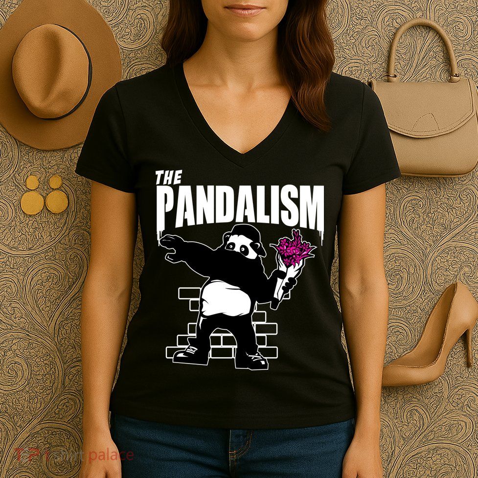 The Pandalism Funny Panda Parody Women's V-Neck T-Shirt
