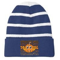 Thankful Pumpkin Fall Vibes Autumn Season Thanksgiving Pumpkin Spice Funny Striped Beanie with Solid Band