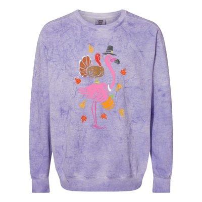 Turkey Pilgrim Flamingo Funny Thanksgiving Colorblast Crewneck Sweatshirt