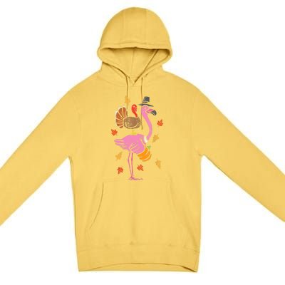 Turkey Pilgrim Flamingo Funny Thanksgiving Premium Pullover Hoodie