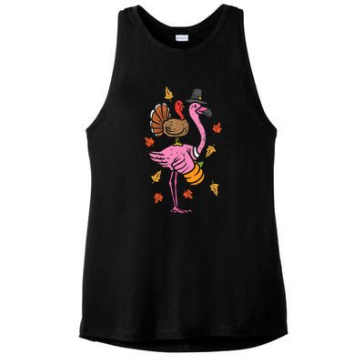 Turkey Pilgrim Flamingo Funny Thanksgiving Ladies PosiCharge Tri-Blend Wicking Tank