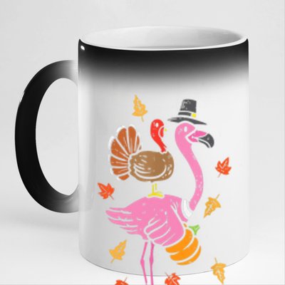 Turkey Pilgrim Flamingo Funny Thanksgiving 11oz Black Color Changing Mug