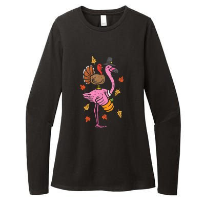 Turkey Pilgrim Flamingo Funny Thanksgiving Womens CVC Long Sleeve Shirt