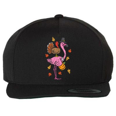 Turkey Pilgrim Flamingo Funny Thanksgiving Wool Snapback Cap