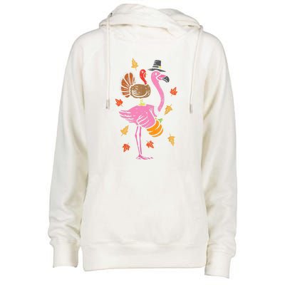 Turkey Pilgrim Flamingo Funny Thanksgiving Womens Funnel Neck Pullover Hood