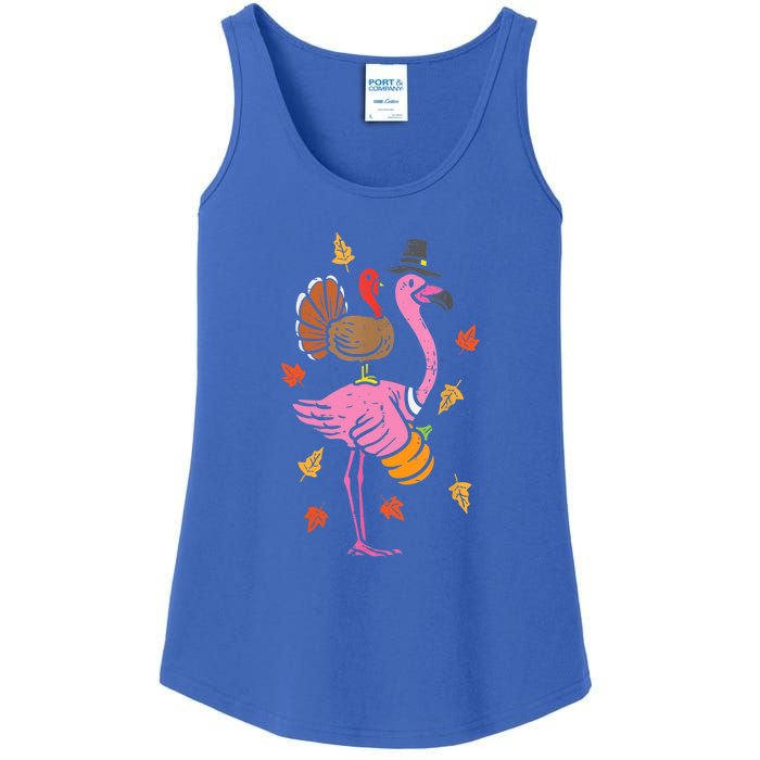 Turkey Pilgrim Flamingo Funny Thanksgiving Ladies Essential Tank