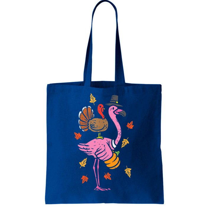 Turkey Pilgrim Flamingo Funny Thanksgiving Tote Bag