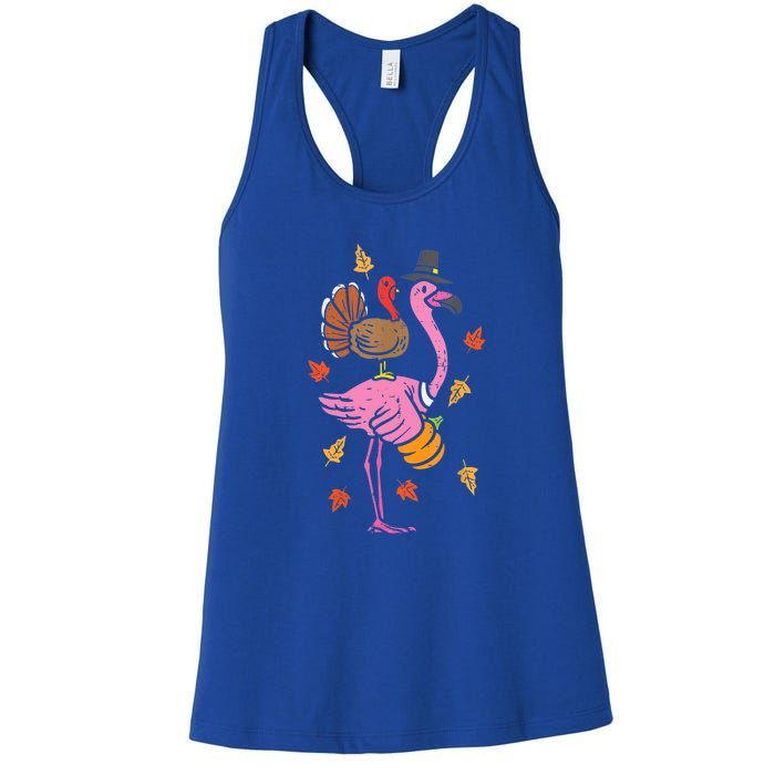 Turkey Pilgrim Flamingo Funny Thanksgiving Women's Racerback Tank