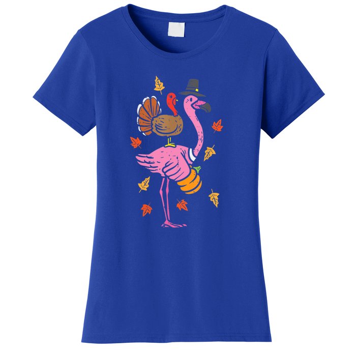 Turkey Pilgrim Flamingo Funny Thanksgiving Women's T-Shirt