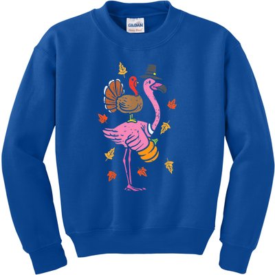 Turkey Pilgrim Flamingo Funny Thanksgiving Kids Sweatshirt