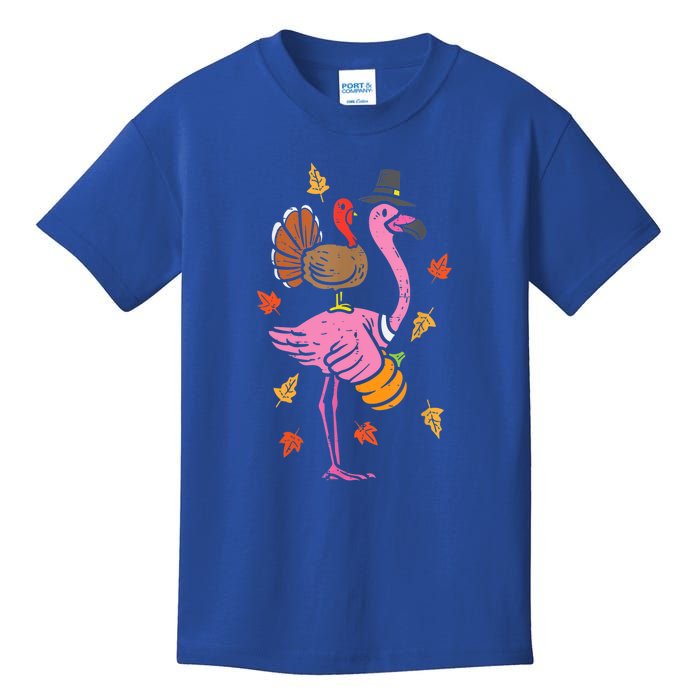 Turkey Pilgrim Flamingo Funny Thanksgiving Kids T-Shirt