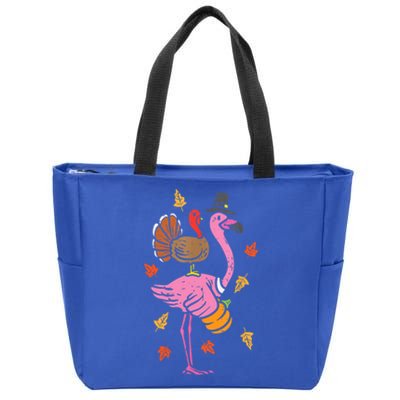 Turkey Pilgrim Flamingo Funny Thanksgiving Zip Tote Bag