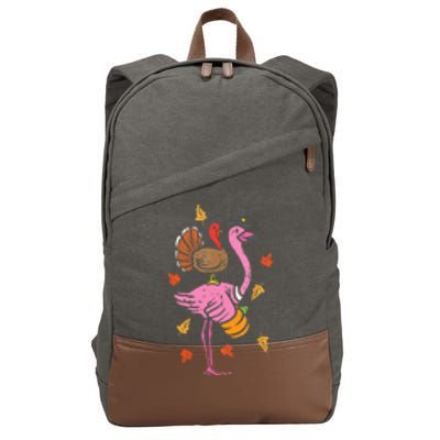 Turkey Pilgrim Flamingo Funny Thanksgiving Cotton Canvas Backpack