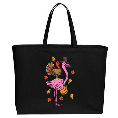 Turkey Pilgrim Flamingo Funny Thanksgiving Cotton Canvas Jumbo Tote