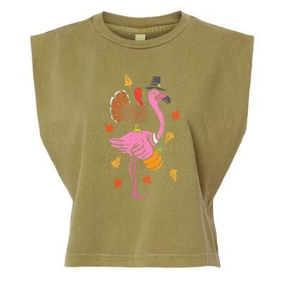 Turkey Pilgrim Flamingo Funny Thanksgiving Garment-Dyed Women's Muscle Tee