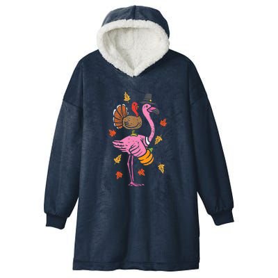 Turkey Pilgrim Flamingo Funny Thanksgiving Hooded Wearable Blanket