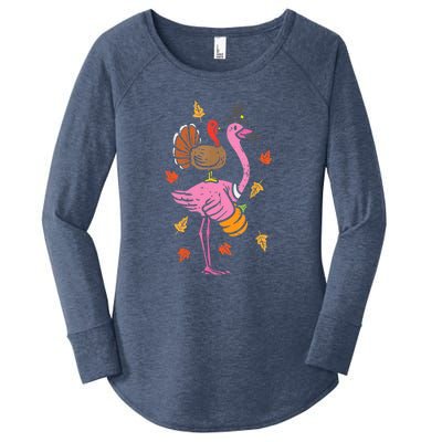 Turkey Pilgrim Flamingo Funny Thanksgiving Women's Perfect Tri Tunic Long Sleeve Shirt