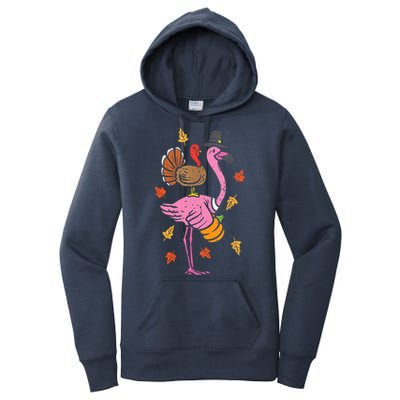 Turkey Pilgrim Flamingo Funny Thanksgiving Women's Pullover Hoodie