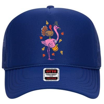 Turkey Pilgrim Flamingo Funny Thanksgiving High Crown Mesh Back Trucker Hat