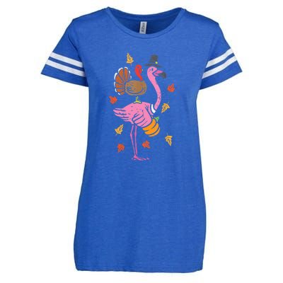 Turkey Pilgrim Flamingo Funny Thanksgiving Enza Ladies Jersey Football T-Shirt