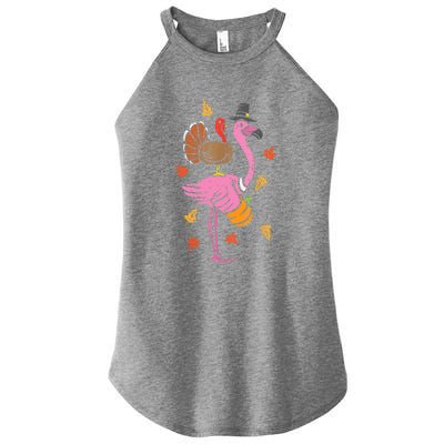 Turkey Pilgrim Flamingo Funny Thanksgiving Women's Perfect Tri Rocker Tank