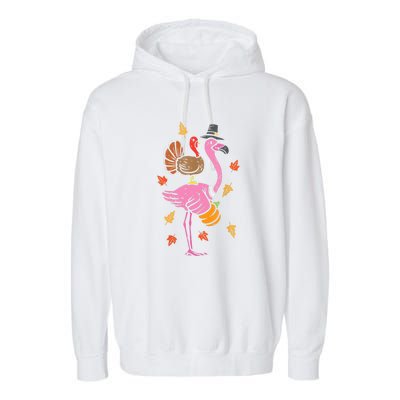 Turkey Pilgrim Flamingo Funny Thanksgiving Garment-Dyed Fleece Hoodie