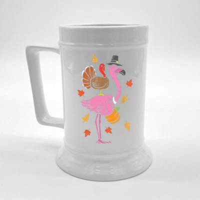 Turkey Pilgrim Flamingo Funny Thanksgiving Beer Stein