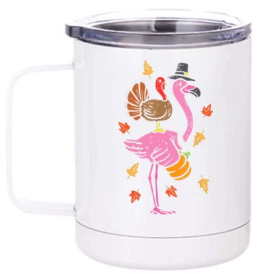 Turkey Pilgrim Flamingo Funny Thanksgiving 12 oz Stainless Steel Tumbler Cup