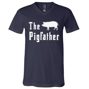 The Pigfather Funny Pig Father Dad Humor Fathers Day V-Neck T-Shirt