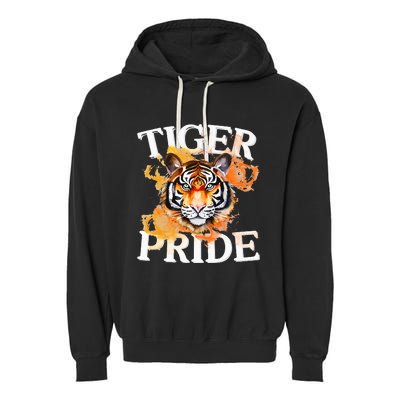 Tiger Pride Flame Tiger Mascot Retro School Sport Cheer Team Garment-Dyed Fleece Hoodie