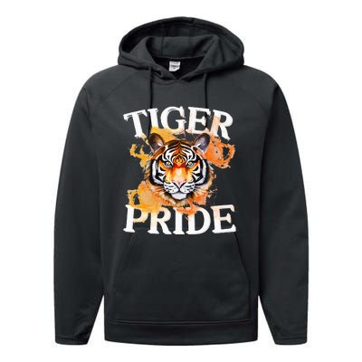 Tiger Pride Flame Tiger Mascot Retro School Sport Cheer Team Performance Fleece Hoodie