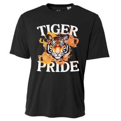 Tiger Pride Flame Tiger Mascot Retro School Sport Cheer Team Cooling Performance Crew T-Shirt