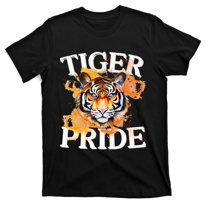 Tiger Pride Flame Tiger Mascot Retro School Sport Cheer Team T-Shirt