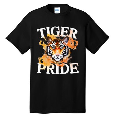 Tiger Pride Flame Tiger Mascot Retro School Sport Cheer Team Tall T-Shirt