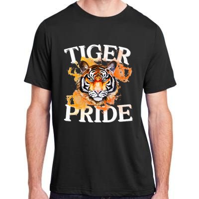 Tiger Pride Flame Tiger Mascot Retro School Sport Cheer Team Adult ChromaSoft Performance T-Shirt