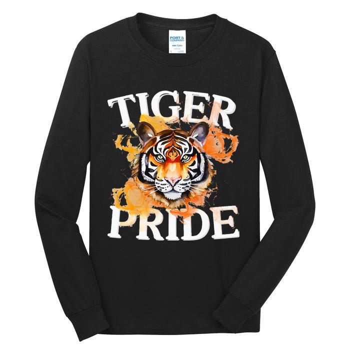 Tiger Pride Flame Tiger Mascot Retro School Sport Cheer Team Tall Long Sleeve T-Shirt