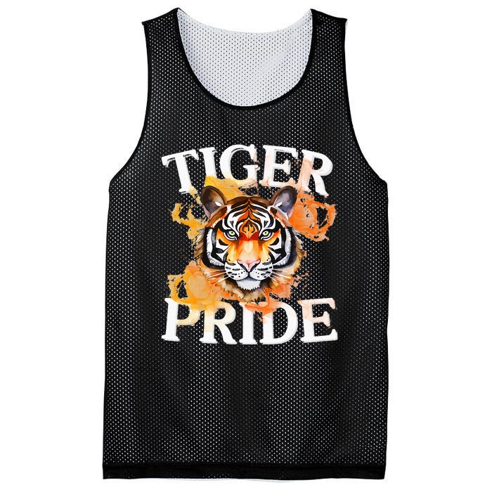 Tiger Pride Flame Tiger Mascot Retro School Sport Cheer Team Mesh Reversible Basketball Jersey Tank