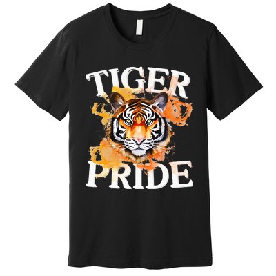 Tiger Pride Flame Tiger Mascot Retro School Sport Cheer Team Premium T-Shirt