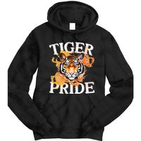 Tiger Pride Flame Tiger Mascot Retro School Sport Cheer Team Tie Dye Hoodie