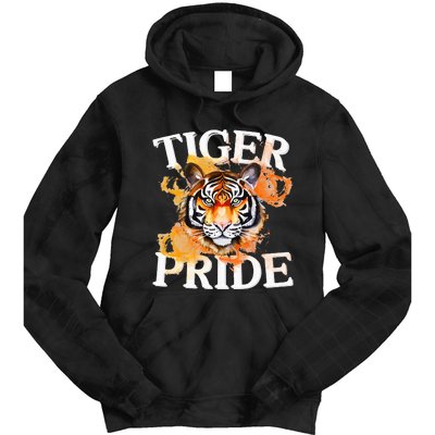 Tiger Pride Flame Tiger Mascot Retro School Sport Cheer Team Tie Dye Hoodie