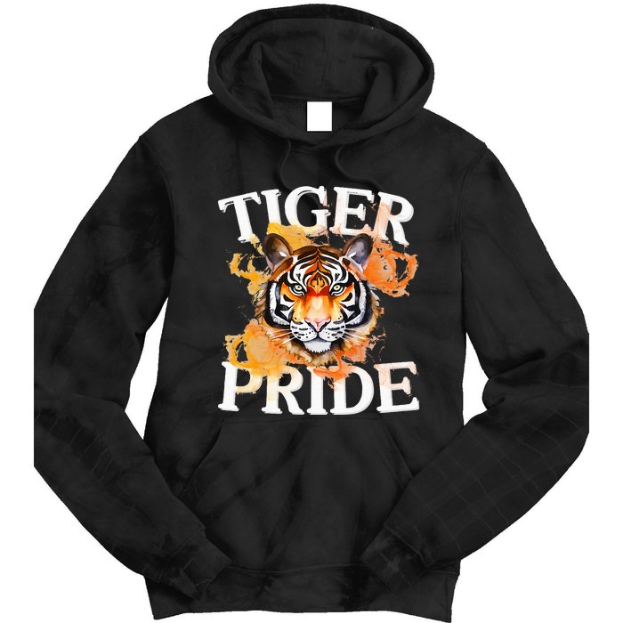 Tiger Pride Flame Tiger Mascot Retro School Sport Cheer Team Tie Dye Hoodie