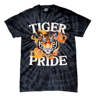 Tiger Pride Flame Tiger Mascot Retro School Sport Cheer Team Tie-Dye T-Shirt