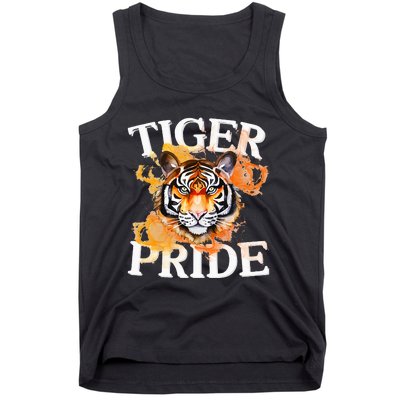 Tiger Pride Flame Tiger Mascot Retro School Sport Cheer Team Tank Top