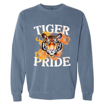 Tiger Pride Flame Tiger Mascot Retro School Sport Cheer Team Garment-Dyed Sweatshirt