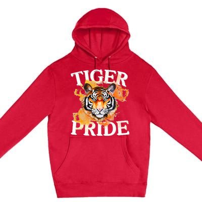 Tiger Pride Flame Tiger Mascot Retro School Sport Cheer Team Premium Pullover Hoodie