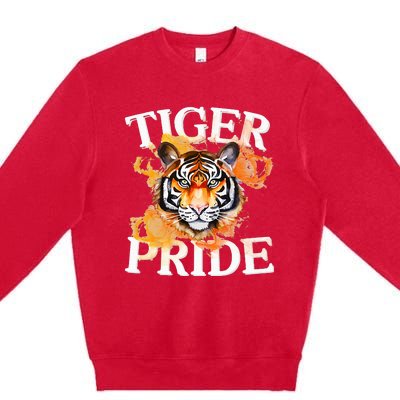 Tiger Pride Flame Tiger Mascot Retro School Sport Cheer Team Premium Crewneck Sweatshirt