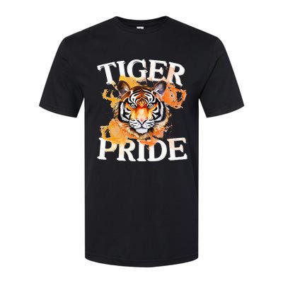 Tiger Pride Flame Tiger Mascot Retro School Sport Cheer Team Softstyle CVC T-Shirt