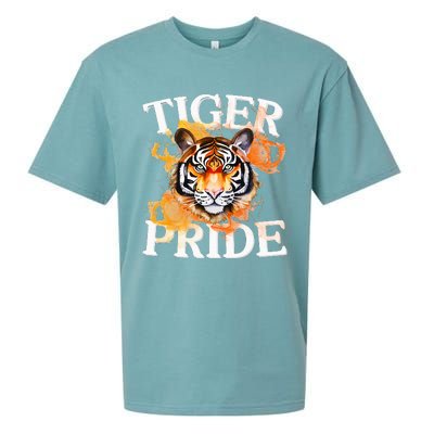 Tiger Pride Flame Tiger Mascot Retro School Sport Cheer Team Sueded Cloud Jersey T-Shirt